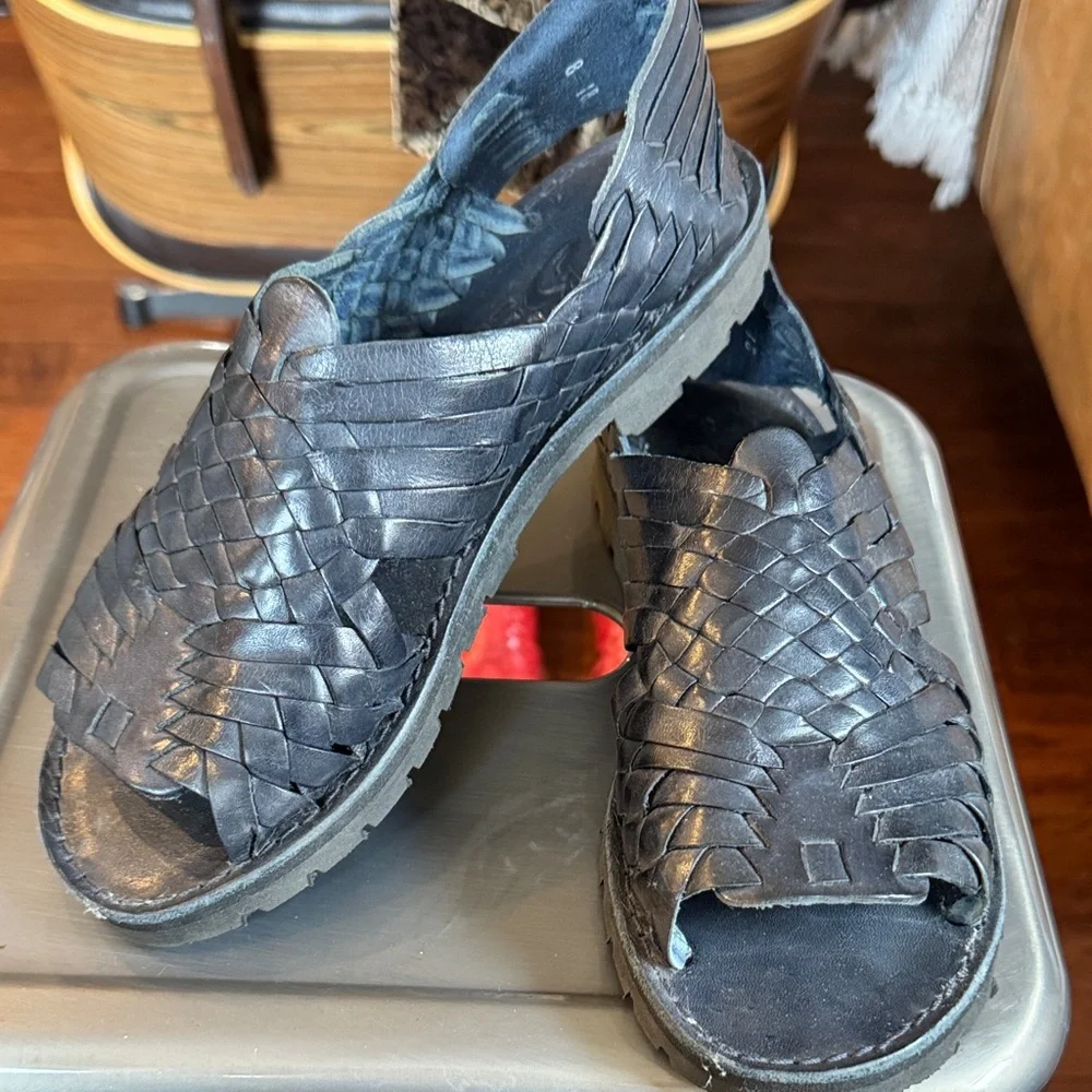 Brand X  Black Leather Huaraches  Sandals - Picture 2 of 9